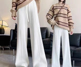 New Pit Strip Design Feels Tight Waist Knitted Wide Leg Trousers Girl High-Waist Solid Color Knitting Women's Trousers HZ0108