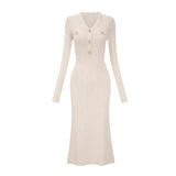 French Small Fragrant Knitted V-Neck Dress 2025 Autumn And Winter Women's Temperament Pocket-Bottomed Sweater Skirt HZ0108