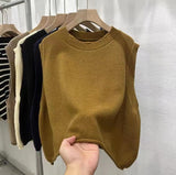 European Round-Neck Knitted Vest Women's Dress 2025 Spring And Autumn Thin Jacket Folded With Sleeveless Vest Tops HZ0108