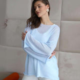 Slave Knitted Jersey 2025 Spring And Summer New Female Perspective Thin Round Collar Horn Sleeve Knit T-Shirt HZ0108