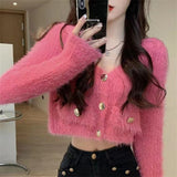 Imitation Of Sting Velvet Knitted Jersey Pure Spring And Autumn 2025 New Sweater Coat Women Winter Short Top HZ0108