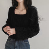 Korean Version Of Chic Autumn And Winter Lazy Wind Niche Lantern Sleeve Solid Color Collar Sweater Women's Knitwear Top HZ0108