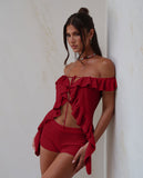 2025 Summer Sexy Shoulder Lotus Leaf Top Three-Point Shorts Wool Suit HZ0108