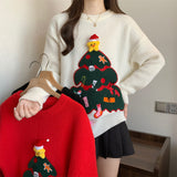 Lazy Wind Red Christmas Sweater Women's Autumn And Winter 2025 Women's Casual Round Knitted Shirt HZ0108