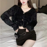 Imitation Of Sting Velvet Knitted Jersey Pure Spring And Autumn 2025 New Sweater Coat Women Winter Short Top HZ0108