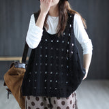 2025 Spring And Summer New Large-Size Hollow Knitted Horse Jacket Vest Lady Loose Wearing Casual Sleeveless Vest Shoulders HZ0108