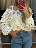 2025 New Women's Fashion High-End Feel Hollow Knitted Open Shirt HZ0108