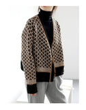 Spring 2025 Autumn And Winter Korean Version Of The Retro Temperament Knitted Cardigan V Collar Rivet Thick Loose Sweater Women's Coat HZ0108