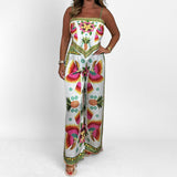 Spring 2025 New Sexy Fashion Print Sling Temperament With Loose Lady Trousers Set HZ0108
