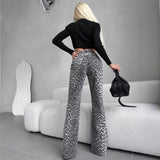 High-End Leopard-Print Jeans Women Spring 2025 New High-Rise Thin High-Grade Straight-Lens Narrow Version Of Trousers Women HZ0108