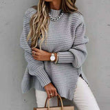 Lazy Autumn And Winter Fashion Knit Shirt Loose Long Sleeve Cover Solid Color Simple Sweater Woman HZ0108
