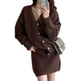 Korean Chic Autumn/Winter Miniaum Vintage Lazy Sweater Coat + Knitted Suspension Dress Two-Sleeve Woman HZ0108