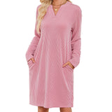 TK2025 Autumn And Winter New Loose V-Neck Pocket Leisure Long-Sleeved Home Dress HZ0108