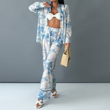 Spring 2025 Women's New Casual Print With Shirt Trousers Fashion Suit HZ0108