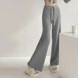 Lazy Pit Strip White Knitted Broad Leg Pants Women Autumn And Winter High Waist Hanging Straight Barrel Loose Leisure Drag Trousers Thickened HZ0108