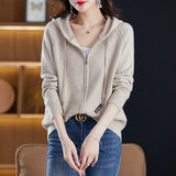 2025 New Autumn And Winter Hooded Knitted Cardigan Women's Ocean Loose-Fitting Smozer Women's Double Zipper Knit Coat HZ0108