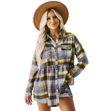 2025 Women's Top Autumn And Winter New Dress Long-Sleeved Pocket Casual Plaid Shirt HZ0108