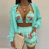 2025 Women's Sexy Three-Piece Spring Beach Fashion Shorts Set HZ0108