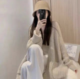 2025 Autumn And Winter Women's Version Of The Korean Version Of The Solid Color Lazy Wind Pit Long Knitted Lantern Sleeve Sweater Women's Coat Tide HZ0108