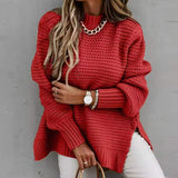 Lazy Autumn And Winter Fashion Knit Shirt Loose Long Sleeve Cover Solid Color Simple Sweater Woman HZ0108