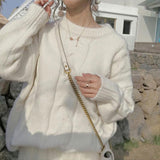 Soft Milk Blue Large-Size Sweater Women 2025 Spring And Autumn And Winter New Lazy Wind Loose Outside Wearing Knitted Shirt HZ0108