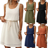 2025 Summer New Side Collar Rope Sleeveless Vest Dress With Inner Lining HZ0108