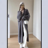 2025 Autumn Women's Loose Long Sweater Knitted Shirt Coat Lazy Wind Imitation Water Velvet Knitted Shirt Woman HZ0108