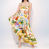 Women's Clothing 2025 Spring New Sexy Big Swing Dress Graffiti Print Sleeveless Sling Dress HZ0108