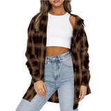2025 Women's Top Autumn And Winter New Collar Long Sleeves Loose Casual Plaid Shirt HZ0108