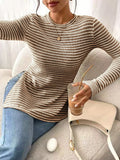 Tiktok's New Round-Neck Open Fork Long-Sleeved Casual Lady's Shirt T-Shirt HZ0108