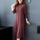 2025 New French Knitted Fashion Dress Autumn And Winter Temperament Long Sweater Skirt Half-High Collar HZ0108