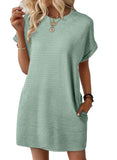 2025 Summer New Loose Round Collar Pocket Solid Color Short-Sleeved Dress Woman HZ0108