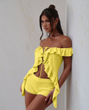 2025 Summer Sexy Shoulder Lotus Leaf Top Three-Point Shorts Wool Suit HZ0108