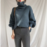 Lazy Wind Turtleneck Sweater Women's Autumn And Winter New Korean Version Of The Retro Loose-Set Long-Sleeved Knitted Shirt Top HZ0108