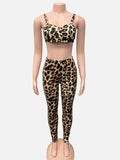 2025 Hot Fashion Women's Leopard Print Set Sexy Wrapped Breast Sling Trousers Two-Set HZ0108