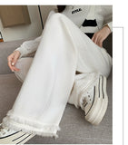 Knitted Broad-Legged Trousers Women's New Spring And Autumn Lazy Windy Glutinous Rice Trousers High-Waist Hanging Casual Drag Trousers Soft Glutinous Pants Tide HZ0108