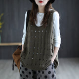 2025 Spring And Summer New Large-Size Hollow Knitted Horse Jacket Vest Lady Loose Wearing Casual Sleeveless Vest Shoulders HZ0108