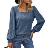 2025 Autumn And Winter New Lady Pit Strips Grinding Square Collar Fashion Lantern Sleeve Long Sleeve Top HZ0108