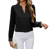 Autumn Fashion New Lady Splicing Chiffon Long-Sleeved Solid Color Shirt HZ0108