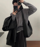 Over-Collar Design Jersey Knitted Jersey Autumn And Winter Women's Long-Sleeved Solid Color Temperament Loose Tops Women's Coat HZ0108