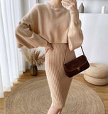 Autumn And Winter Korean Version Of Lazy Sweater Women Loose Chic Hoodie Top Two Sets Of Knitted Sling Vest Dress HZ0108