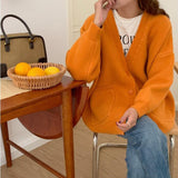 Korean Version Of V-Neck Knitted Cardigan Women 2025 Autumn New Lazy Wind Loose Soft Sweater Coat Women's Clothing HZ0108