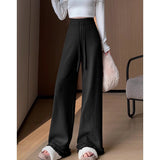 Knitted Broad-Legged Trousers Women's New Spring And Autumn Lazy Windy Glutinous Rice Trousers High-Waist Hanging Casual Drag Trousers Soft Glutinous Pants Tide HZ0108