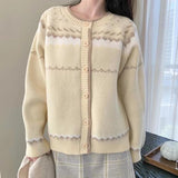 Korean Version Of The Small Fragrant Style Shoulder Sleeve Sweater Women's 2025 Autumn And Winter Women's Striped Single Buckle Knitted Open Shirt Jacket HZ0108