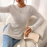Tiktok's New Round-Neck Open Fork Long-Sleeved Casual Lady's Shirt T-Shirt HZ0108