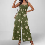 2025 New Commuting Women's Single-Word Shoulder-Print Trousers Sexy High-Waisted Jumpsuit HZ0108