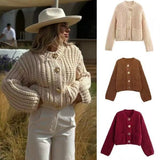 Autumn/Winter 2025 New Autumn And Winter Women's Coarse-Coat Pocket Button Knitted Sleeve Sweater Coat HZ0108