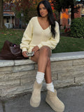 Autumn/Winter 2025 New Women's Fashion Sexy V-Neck Solid Color Classic Knitted Dress HZ0108