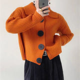 Lazy Fashion Women's Pure Color Autumn And Winter New 2025 Collar Buckle Design Knitted Open Shirt Popular Coat HZ0108