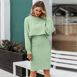 Hot Knitted Dress Two Sets Of 2025 Autumn And Winter 2025 New Solid Dress Women Sweater HZ0108